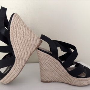 Size 9.5 M, Charles by Charles David,black elastic espadrille sandals.